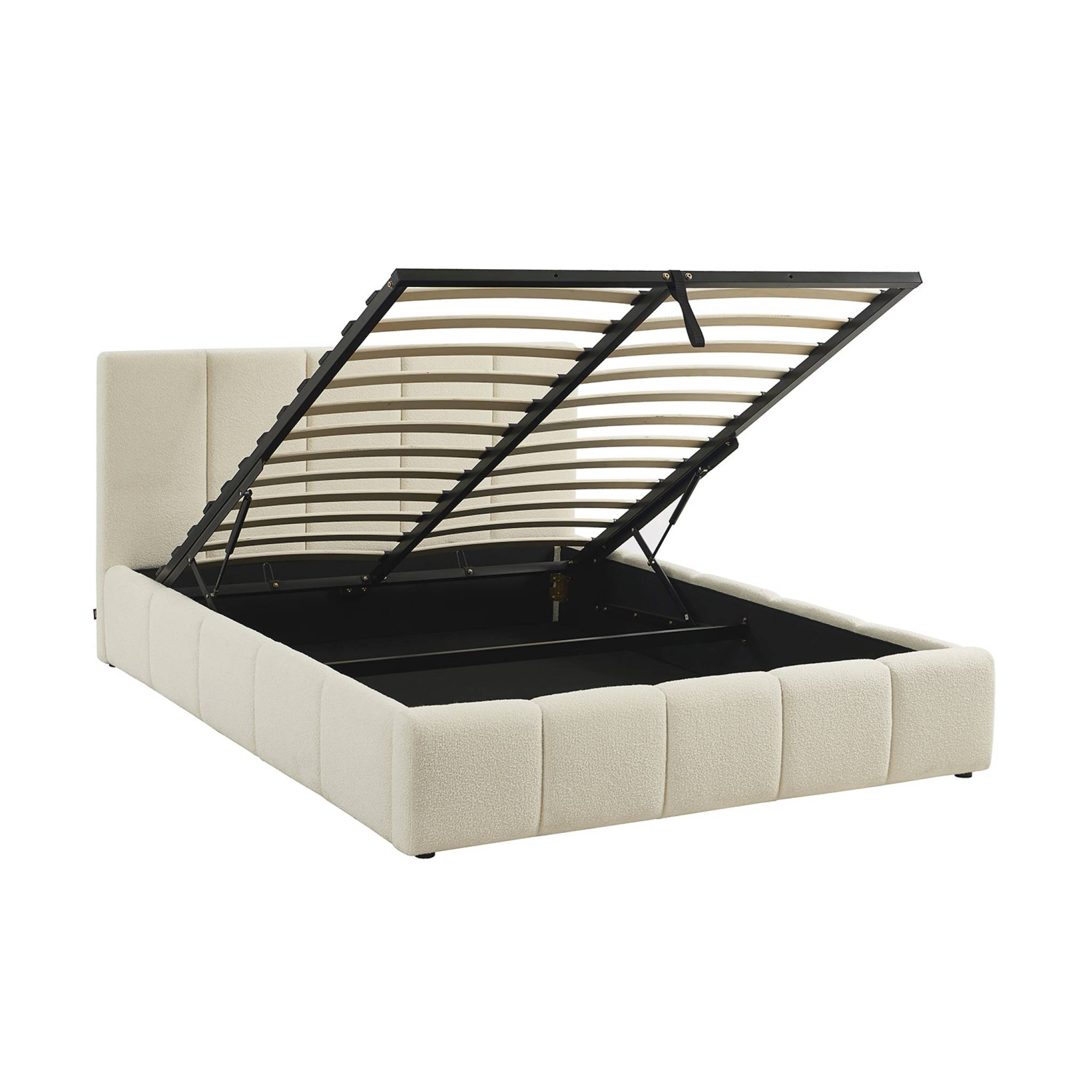Lit coffre avec sommier à lattes et tête de lit 140 x 190 cm bouclette texturée LEX, SWEEEK