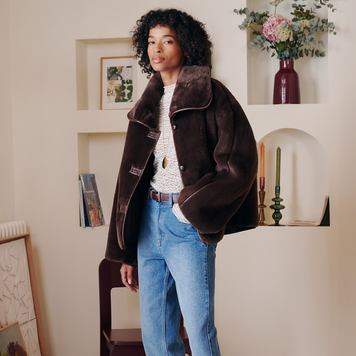 Manteau court duveteux, à col montant, LA REDOUTE COLLECTIONS