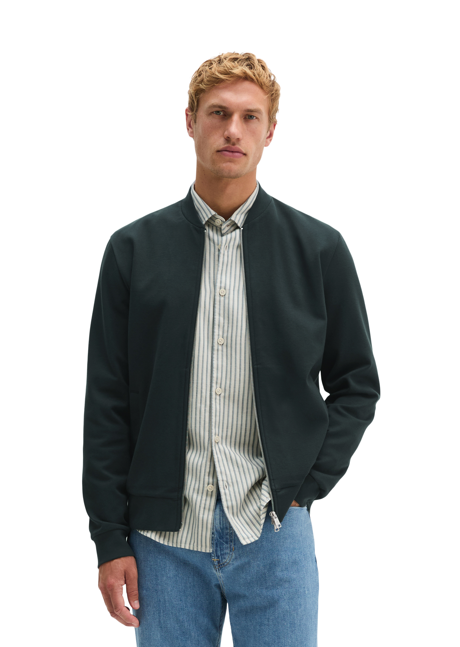 Veste sweat coupe classique en mélange de coton bio extensible, MARC O'POLO
