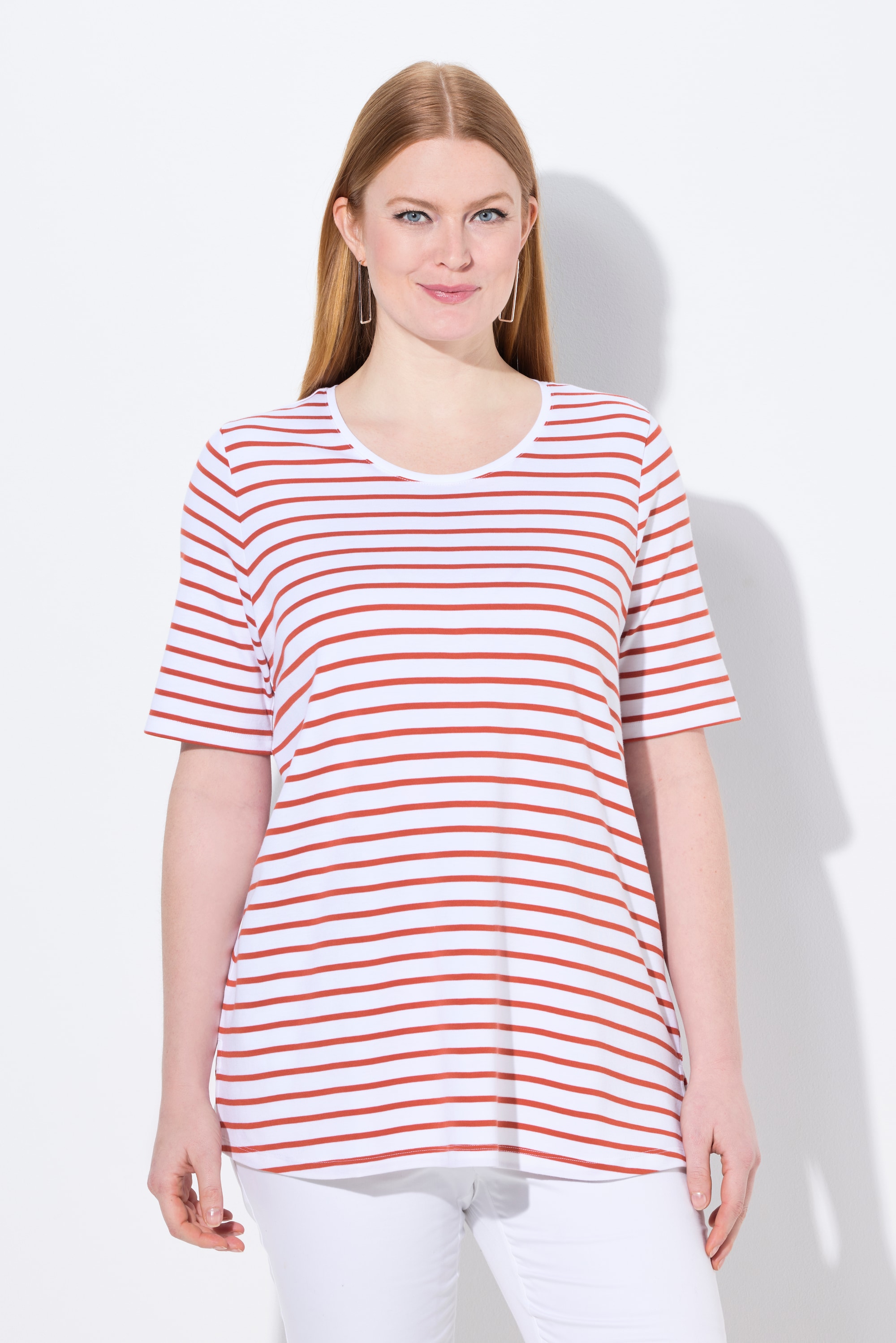 T-shirt rayé en coton Pima. Décolleté rond, ULLA POPKEN