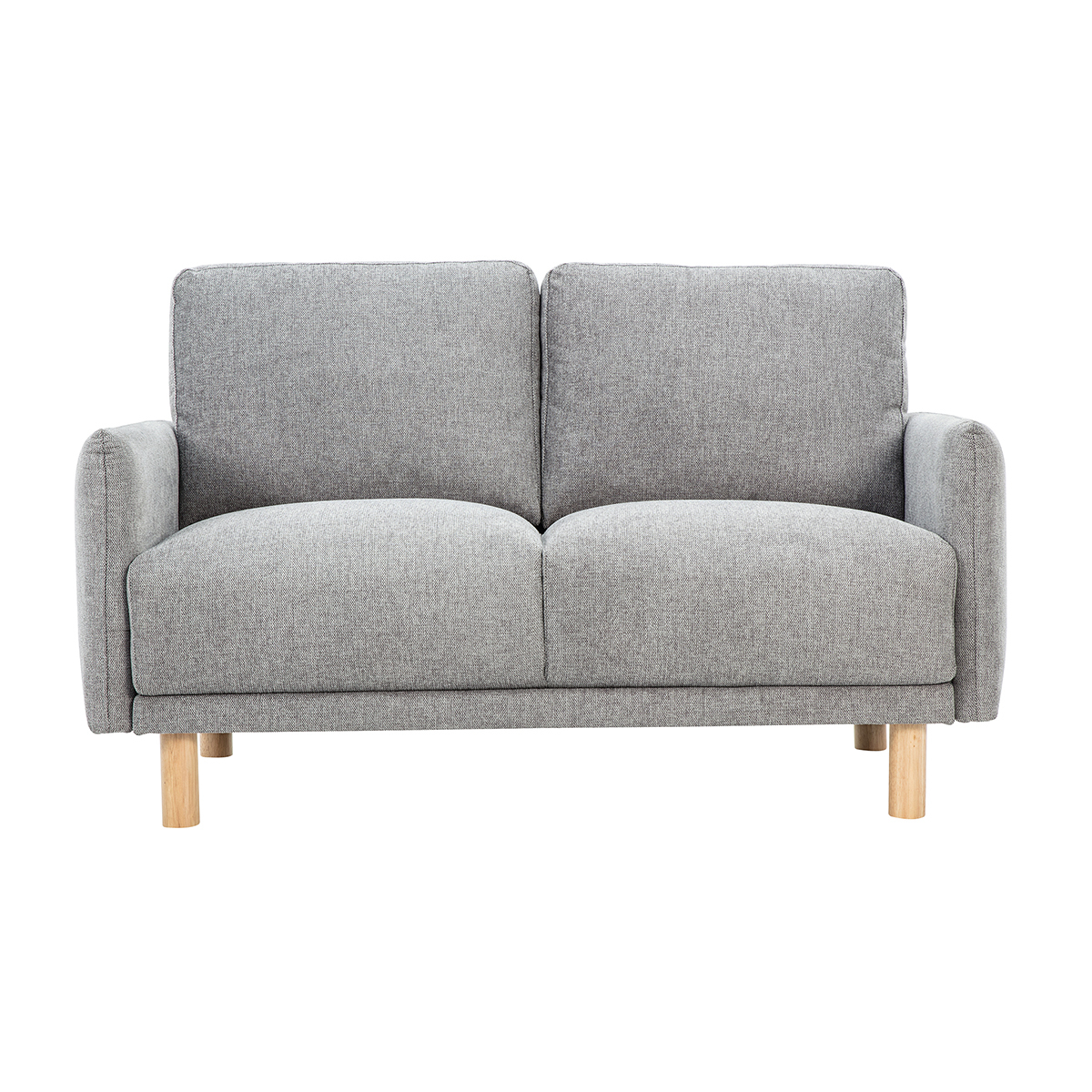 Canapé design 2 places en tissu effet velours texturé gris et bois clair BONO, MILIBOO