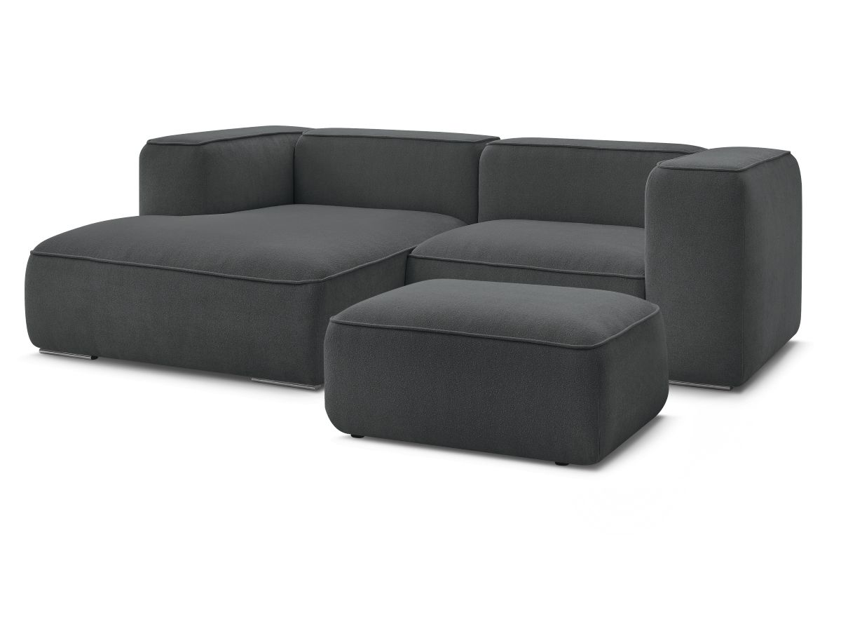 Canapé d'angle fixe 4 places en tissu texturé avec pouf, ZEPHYR, BOBOCHIC