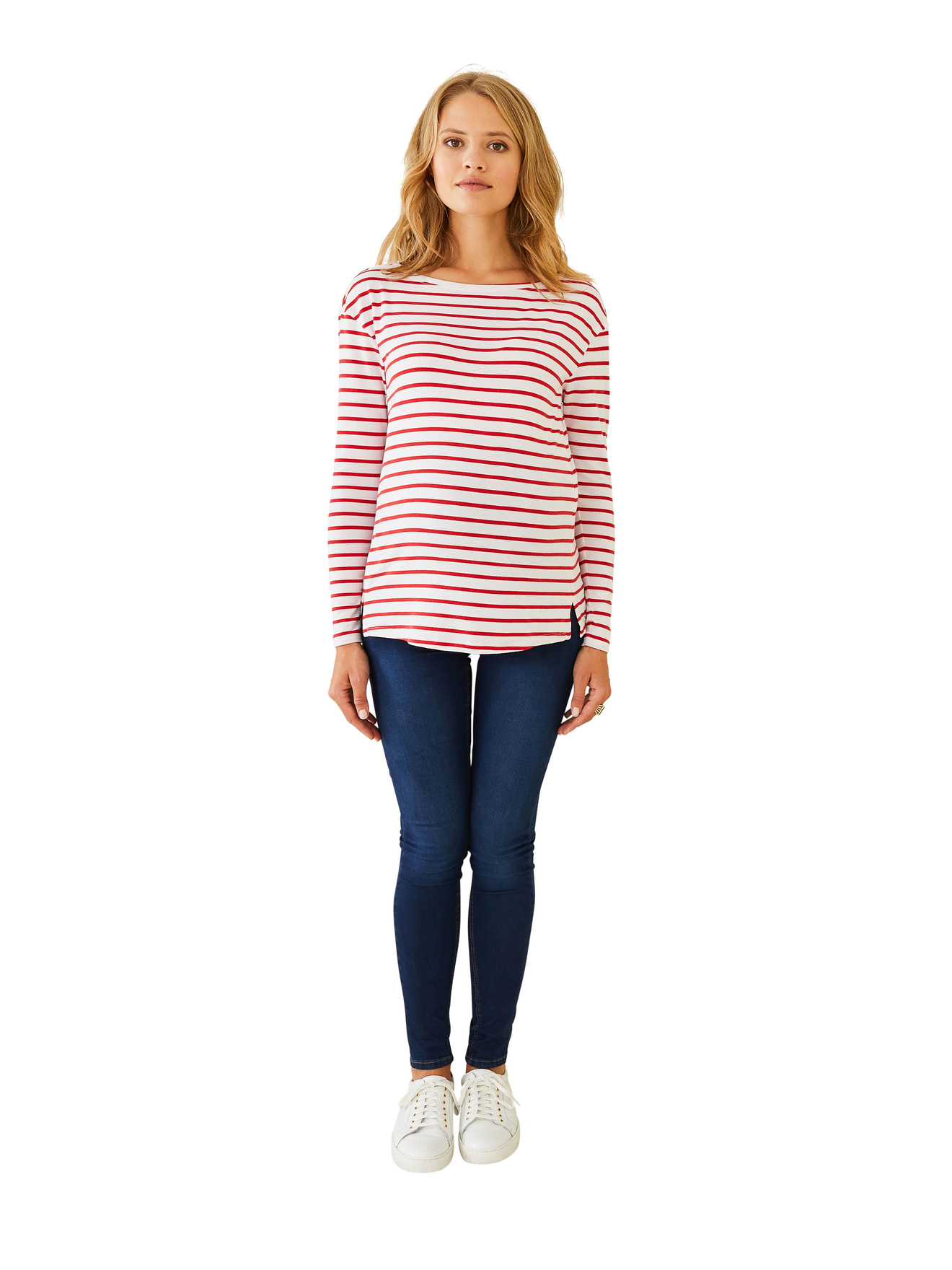 T-shirt brodé de grossesse et d'allaitement en coton rayé rouge T-shirt brodé de grossesse et d'allaitement en coton rayé rouge
