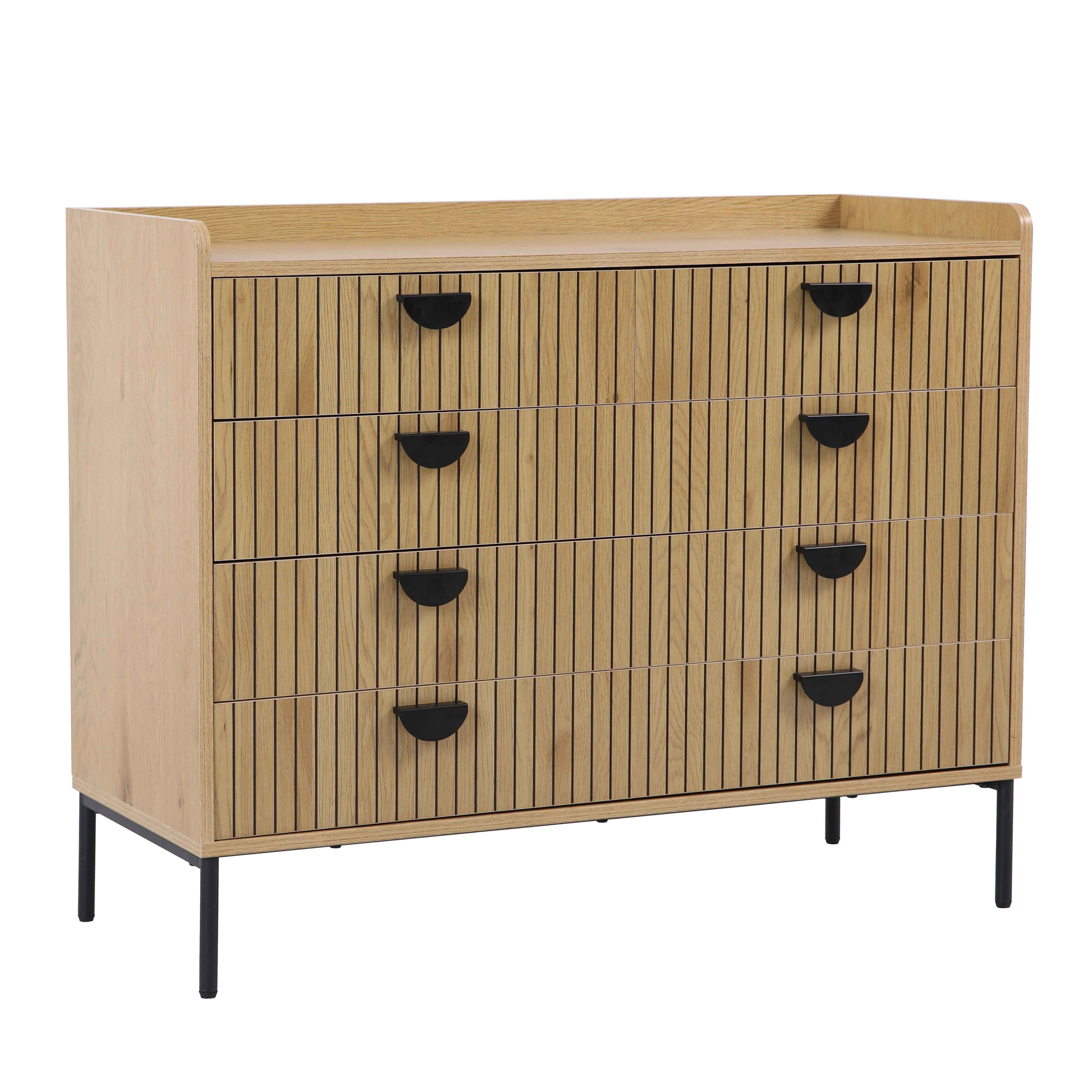 Commode à 5 tiroirs en MDF décor mélaminé 100 cm, ZELIE, OVIALA