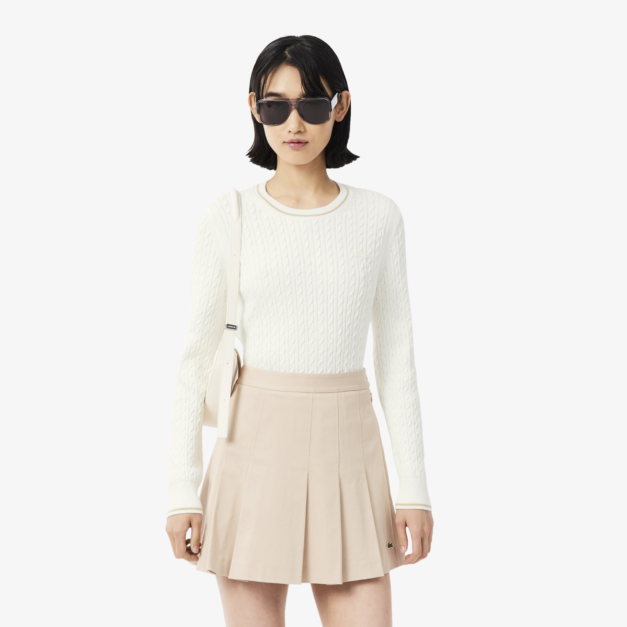 Pull maille torsadée détails rayés, LACOSTE