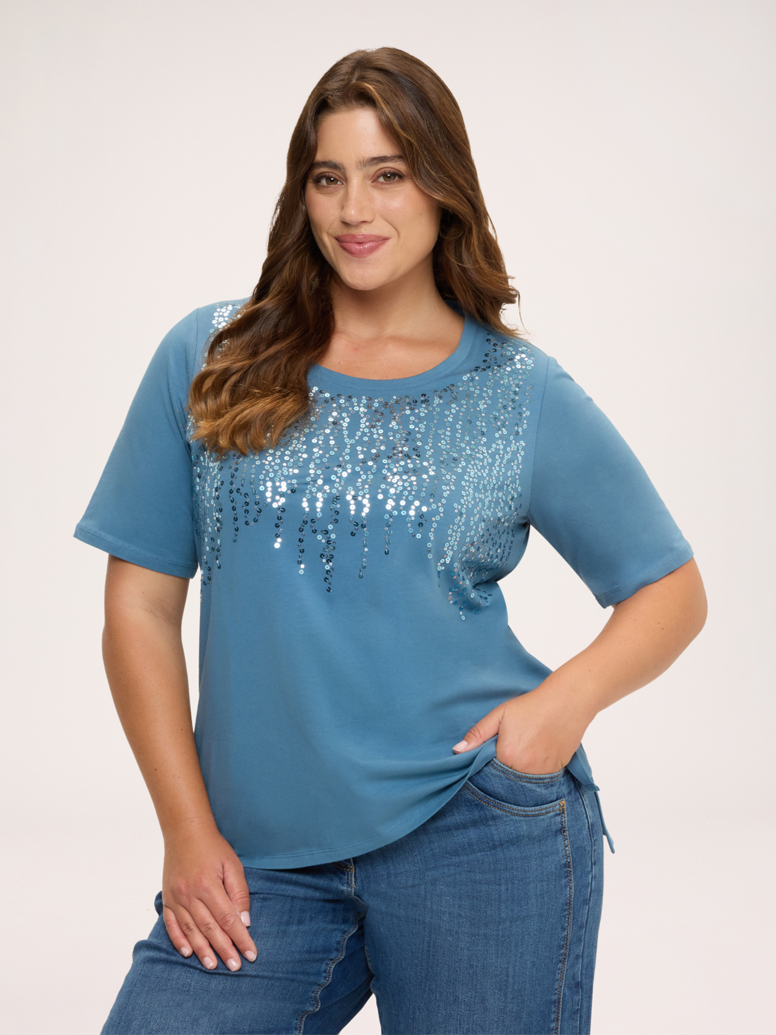 T-shirt avec paillettes en cascade, FIORELLA RUBINO