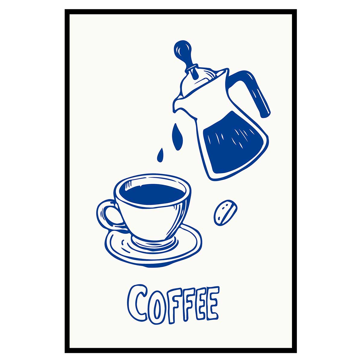 Affiche encadrée cafetière et tasse bleue, HEXOA