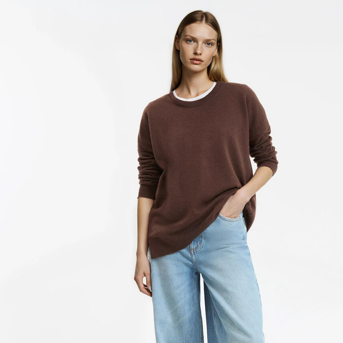 Round Neck Cashmere Jumper with Loose Fit in Fine Knit, LA REDOUTE COLLECTIONS