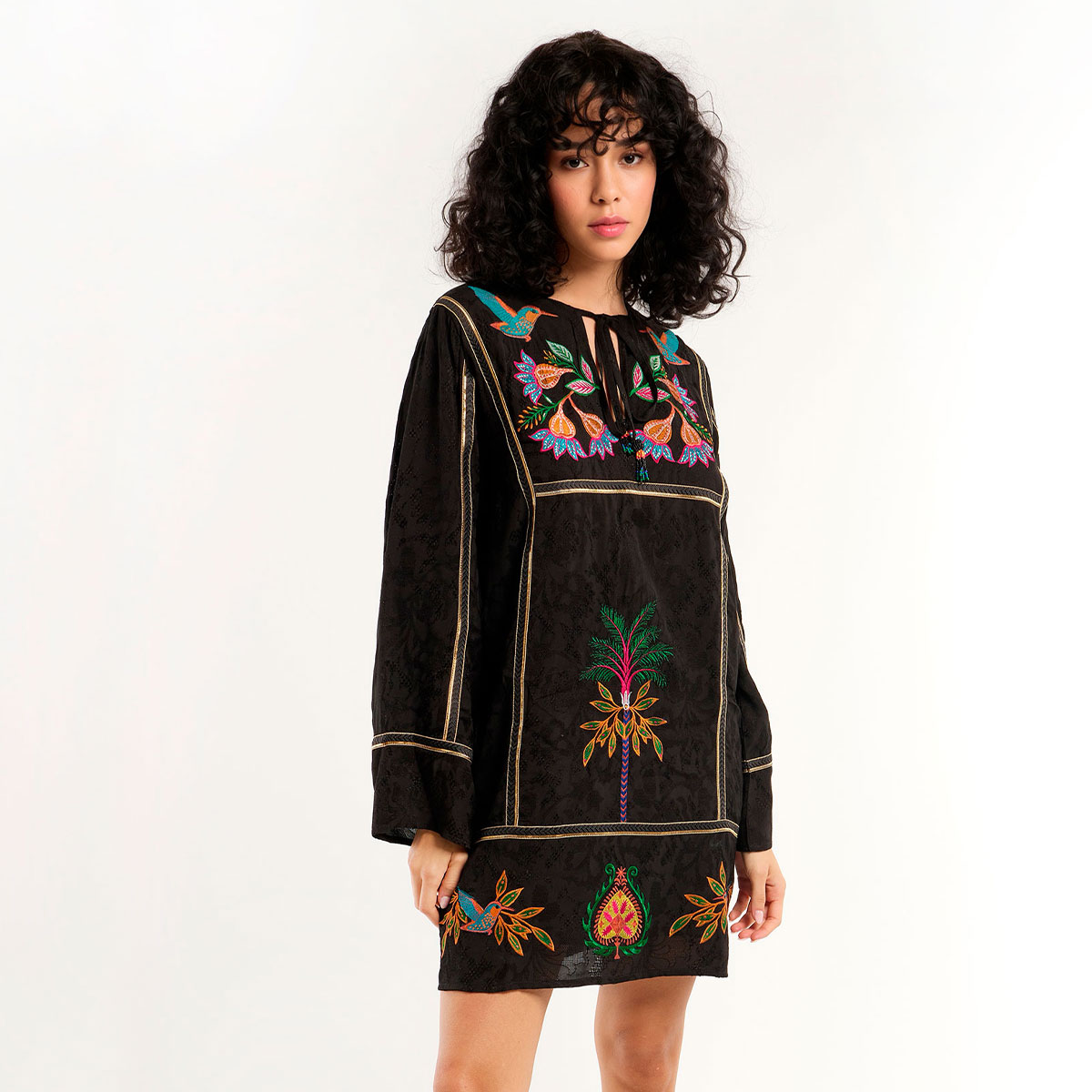 Robe courte à manches longues et broderies FARA, WILD