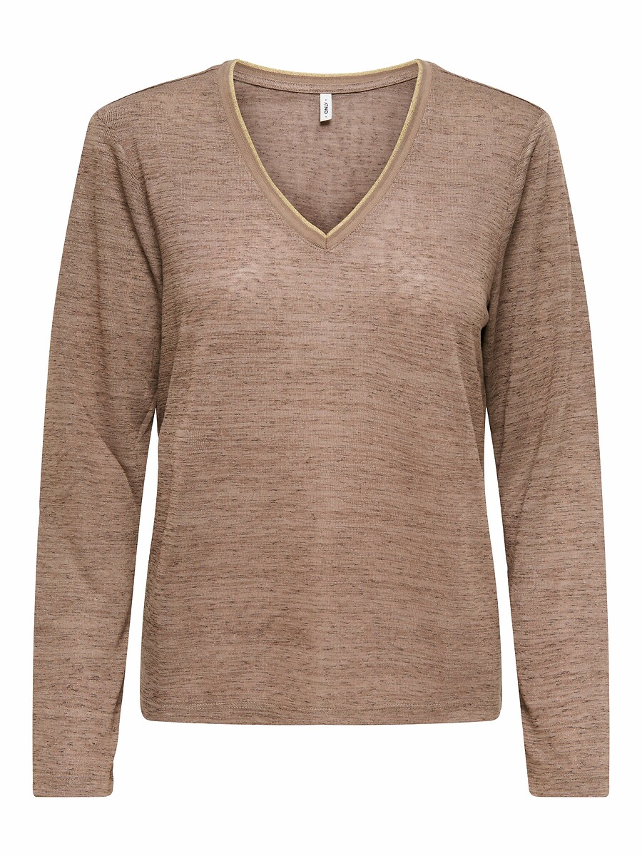 T-shirt in lurex met lange mouwen en goudkleurig V-hals, ONLY