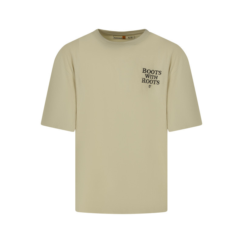 T-shirt en coton écru imprimé avec une coupe droite et des manches courtes, TIMBERLAND
