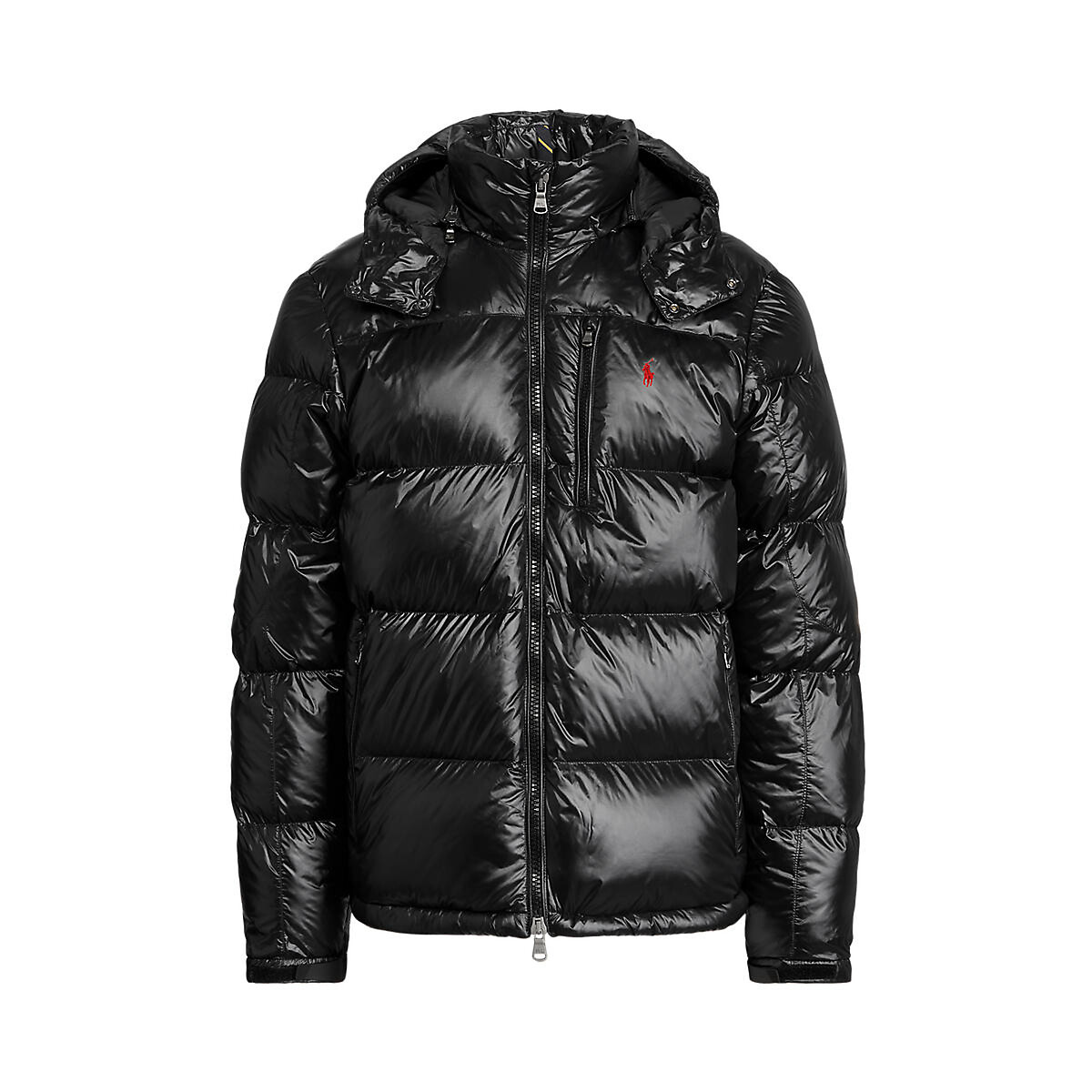 Polo ralph lauren down puffer jacket on sale detachable hood player logo in black