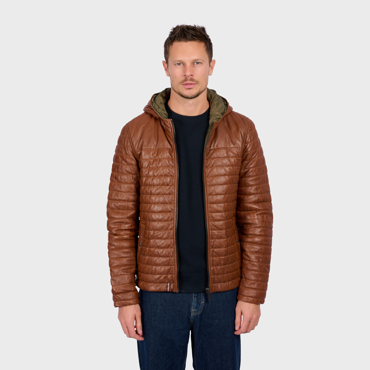 Veste en cuir matelassée poches sur le devant manches longues AURELIEN 1, OAKWOOD