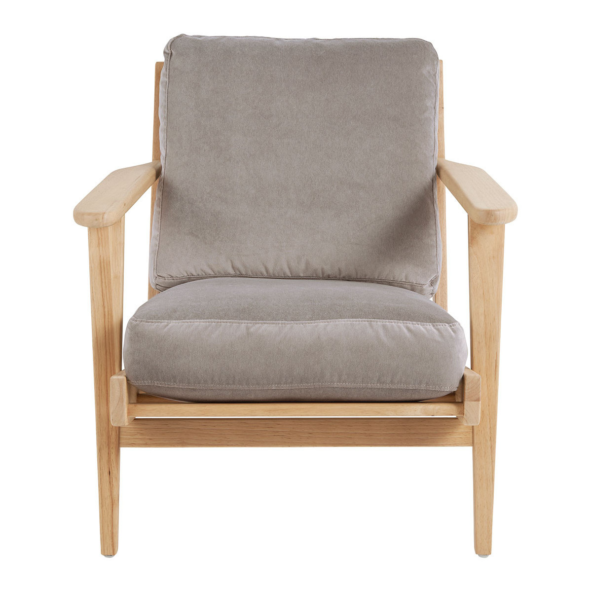 Fauteuil déhoussable velours hévéa finition bois blond 72x88x73, BLANC D’IVOIRE