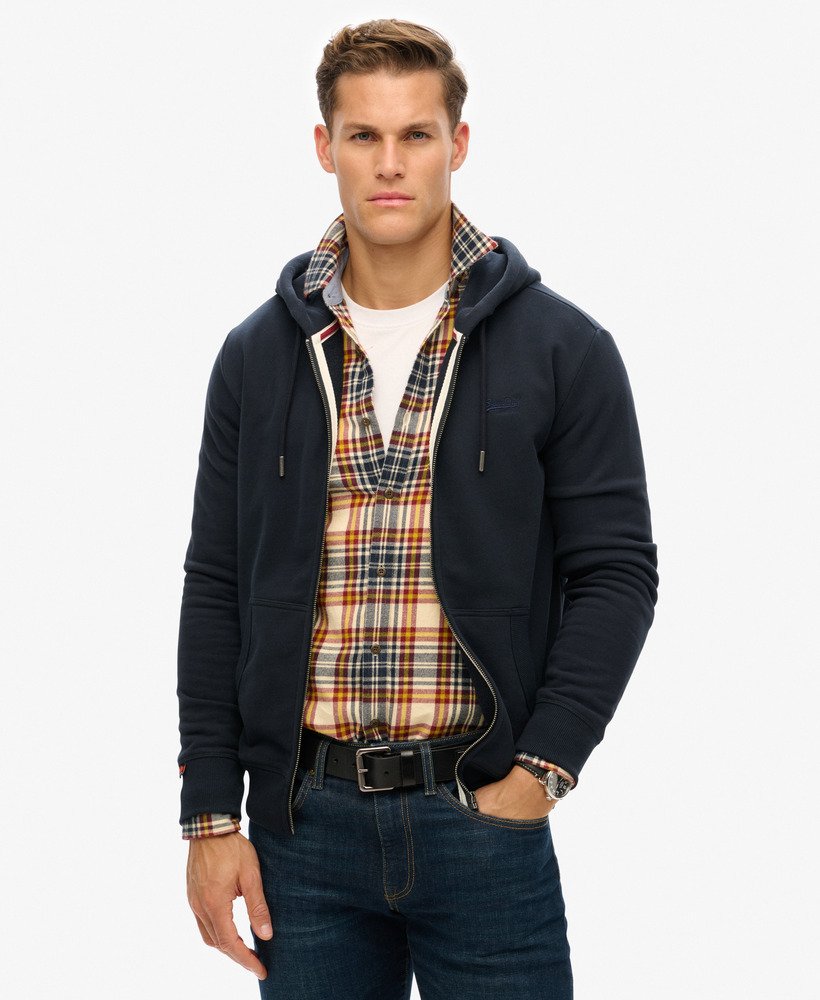 Sweat à capuche zippé Logo Essential mi-brossé, SUPERDRY