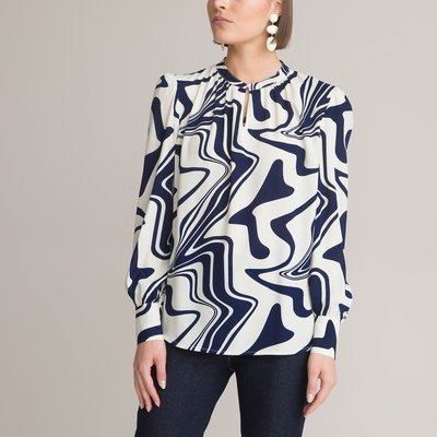 Graphic Print Blouse with Crew Neck and Long Sleeves ANNE WEYBURN