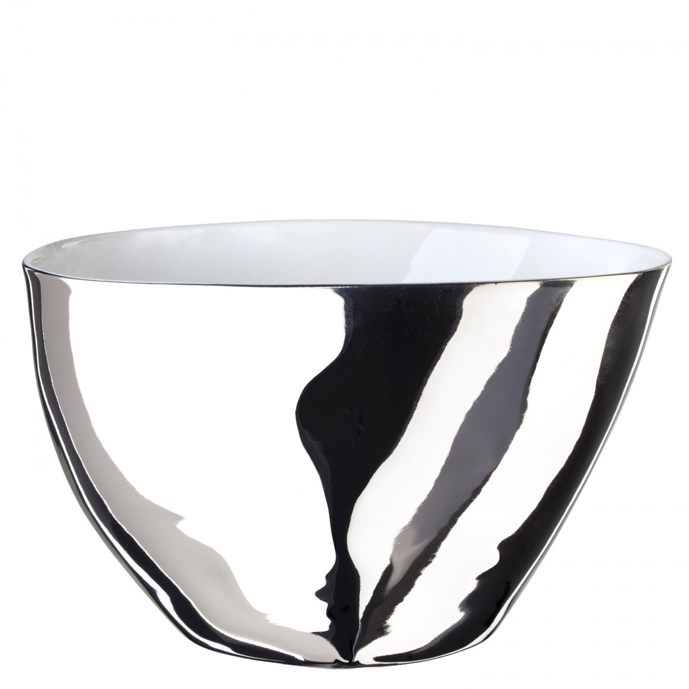 Grand Bol Affamé Porcelaine Blanc Brillant et Platine Diam 16 cm, TSE ET TSE ASSOCIÉES