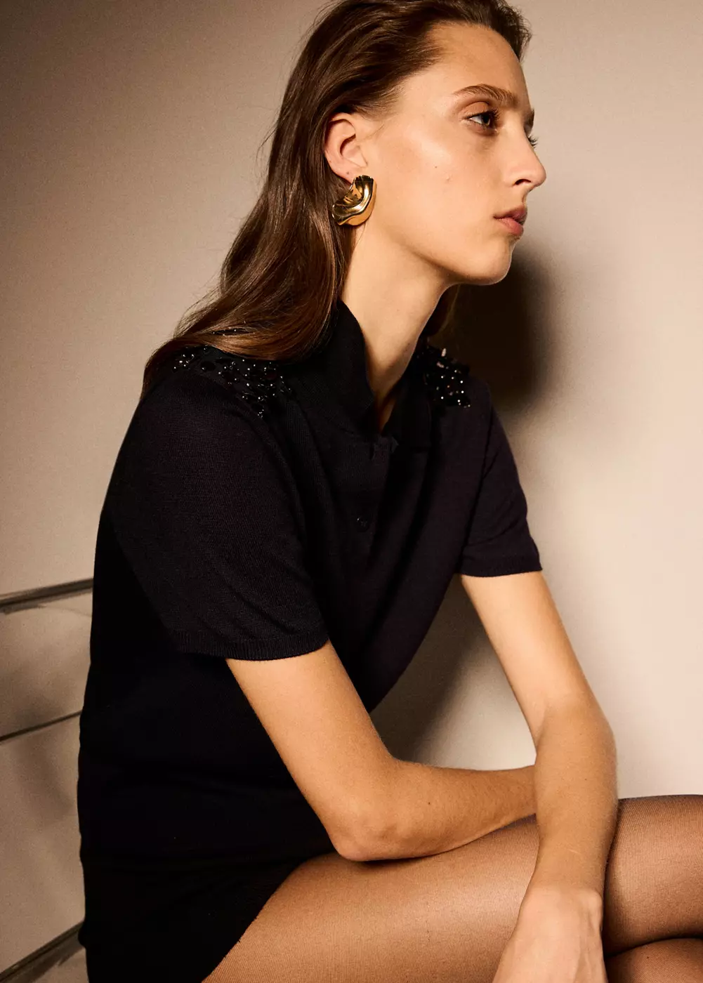 Pull col polo à sequins, MANGO