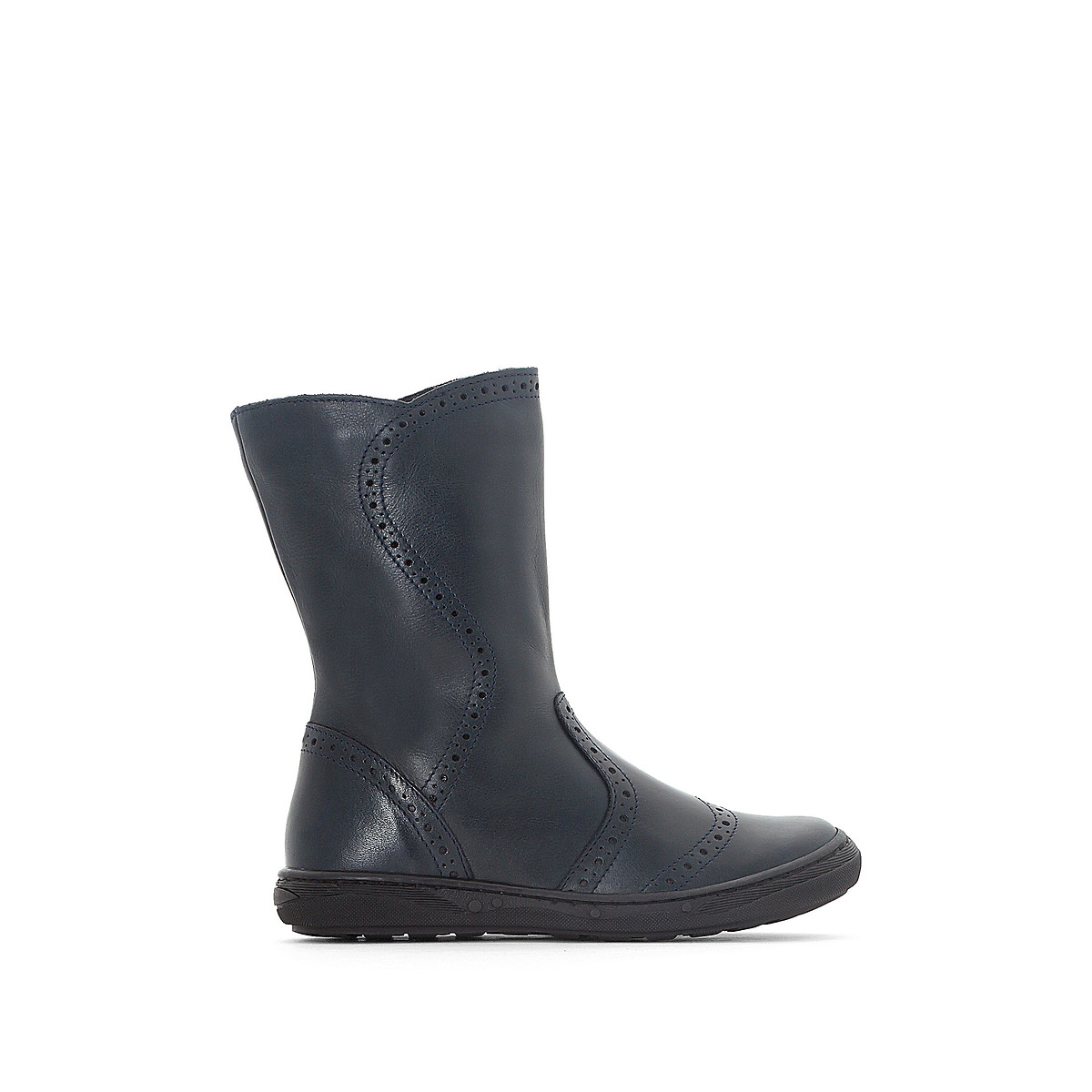 Kids mid-calf boots in leather with perforated toe and zips navy blue La  Redoute Collections | La Redoute