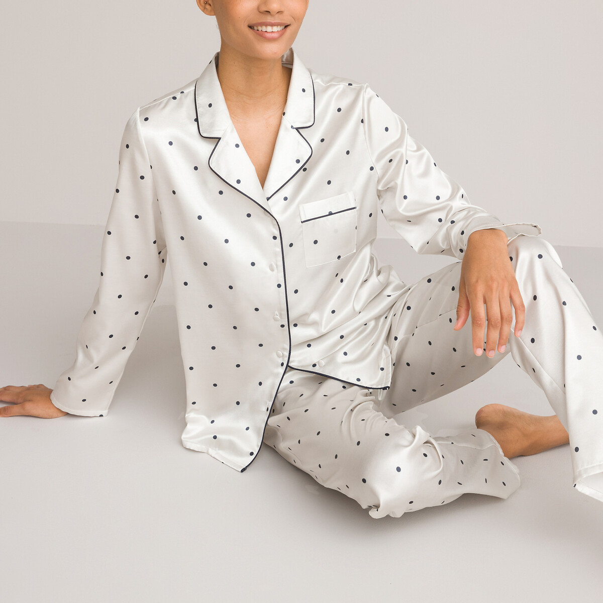 Pyjama style grandpère satin de coton imprimé pois La Redoute