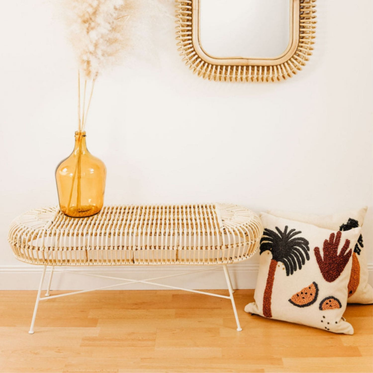 Banc enfant en rotin et métal - JAVA BLANC, SAUDARA COLLECTIONS