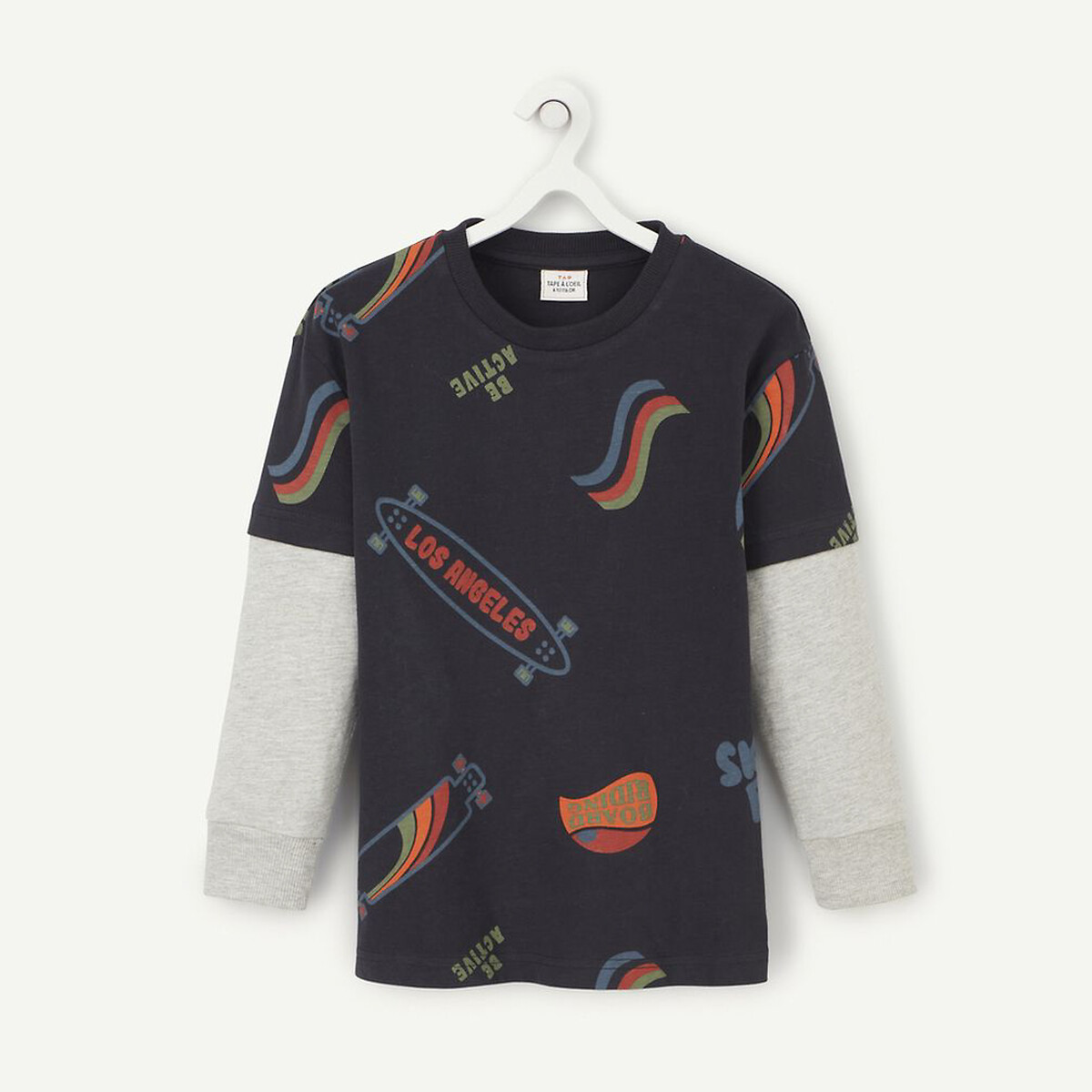 Printed cotton t-shirt with long 