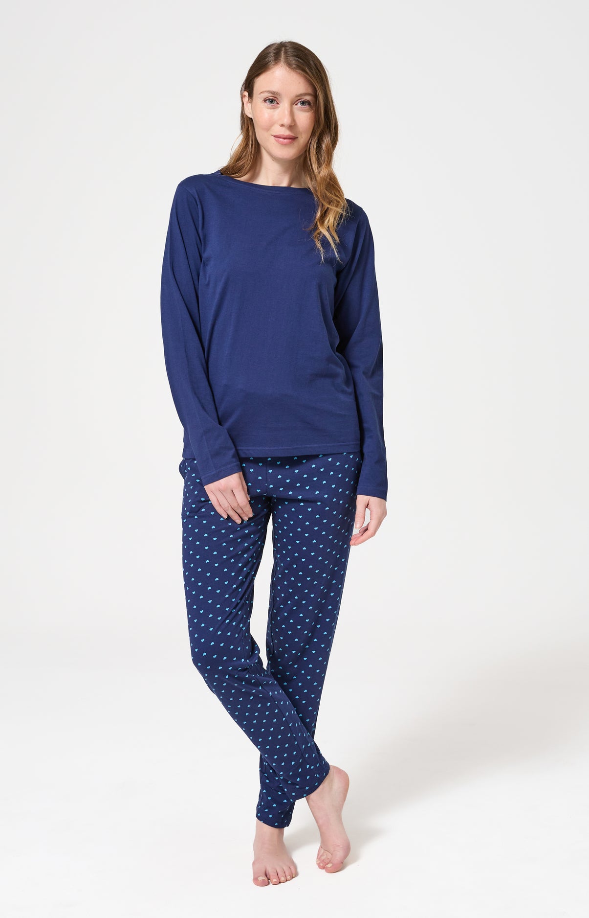 T-shirt de pyjama manches longues en pointelle BETTY BLEU NUIT
