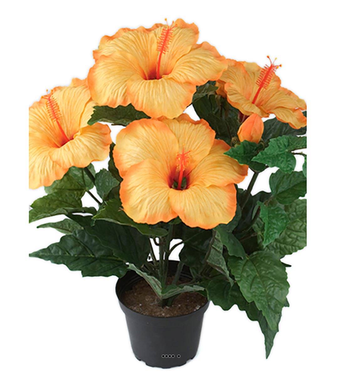 Hibiscus artificiel en pot H 38 cm 6 têtes Or, ARTIFICIELLES