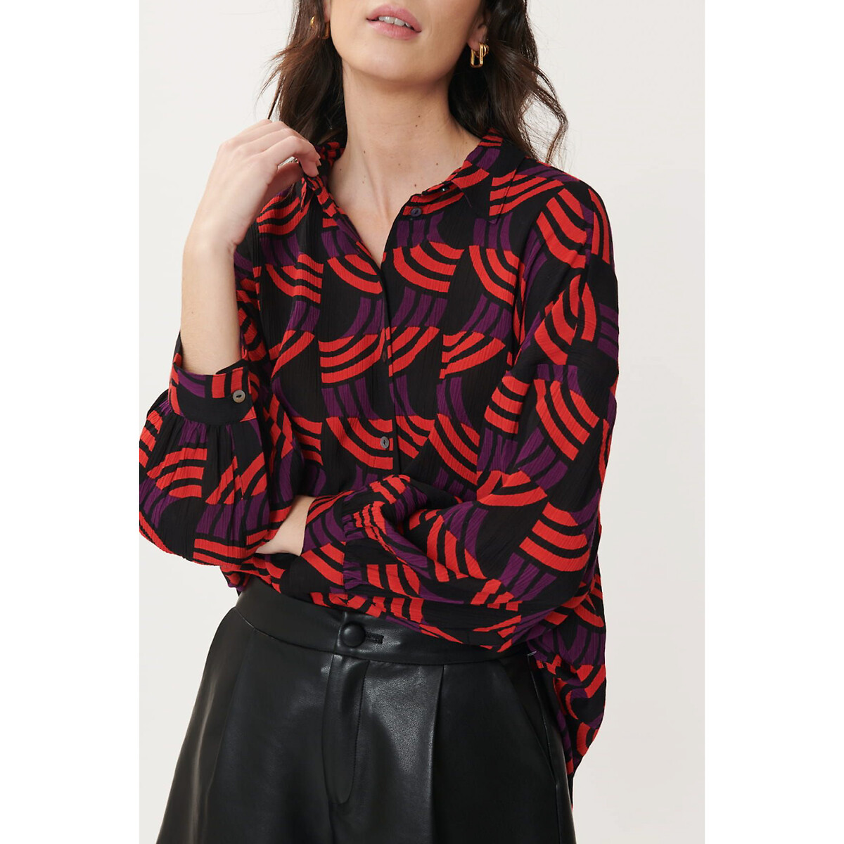 Graphic Print Blouse with 3/4 Length Sleeves