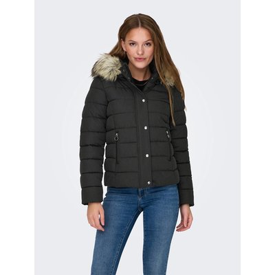 Short Hooded Padded Jacket with Faux Fur Trim ONLY