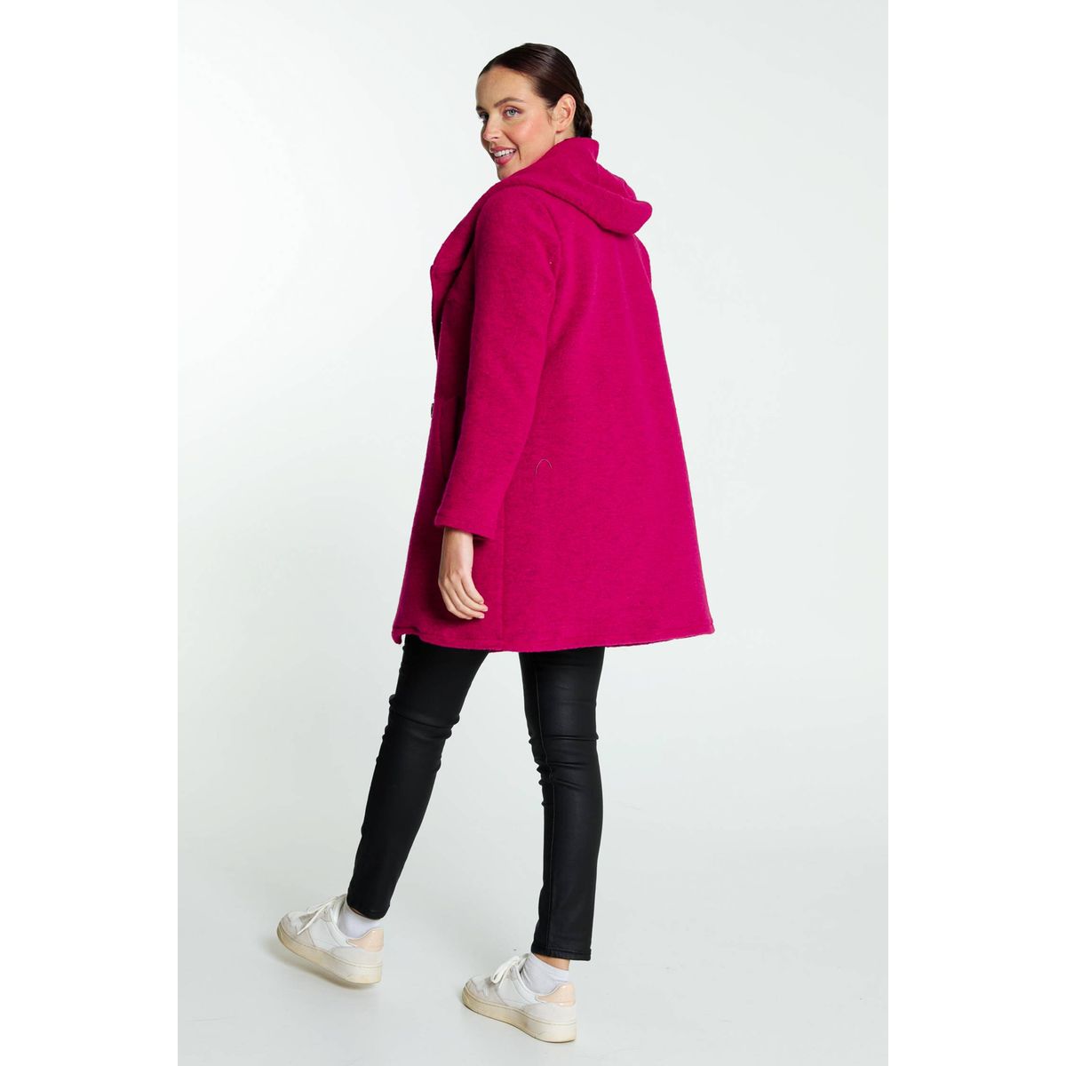 Manteau double boutonnage avec capuche fushia Cassis La Redoute