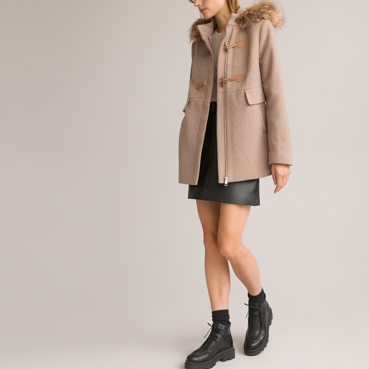 Duffle-coat à capuche moutonné La Redoute Vêtements Manteaux & Vestes Manteaux Manteaux longs 