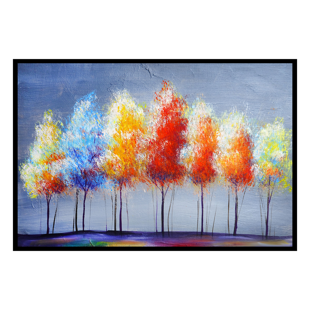 Affiche encadrée art abstrait arbres colorés, HEXOA
