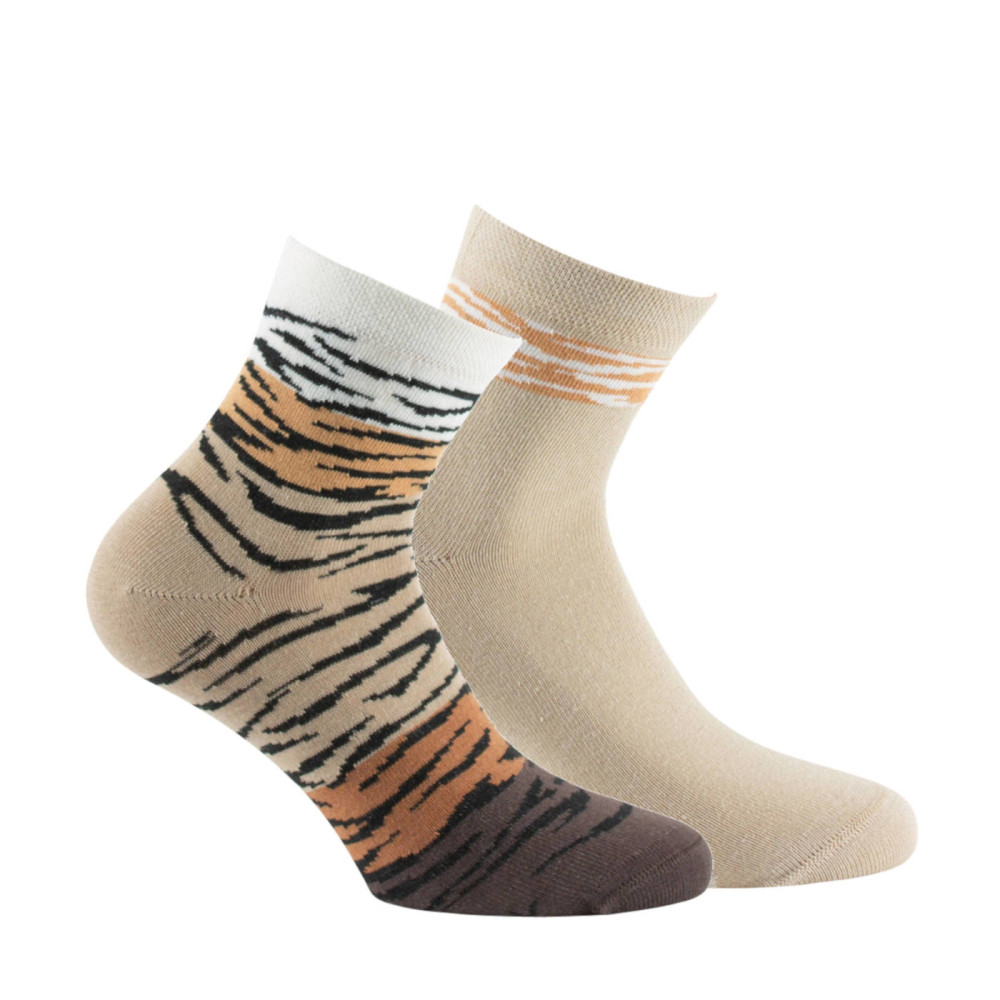 Lot de 2 paires de socquettes en coton fantaisie zébrures, KINDY
