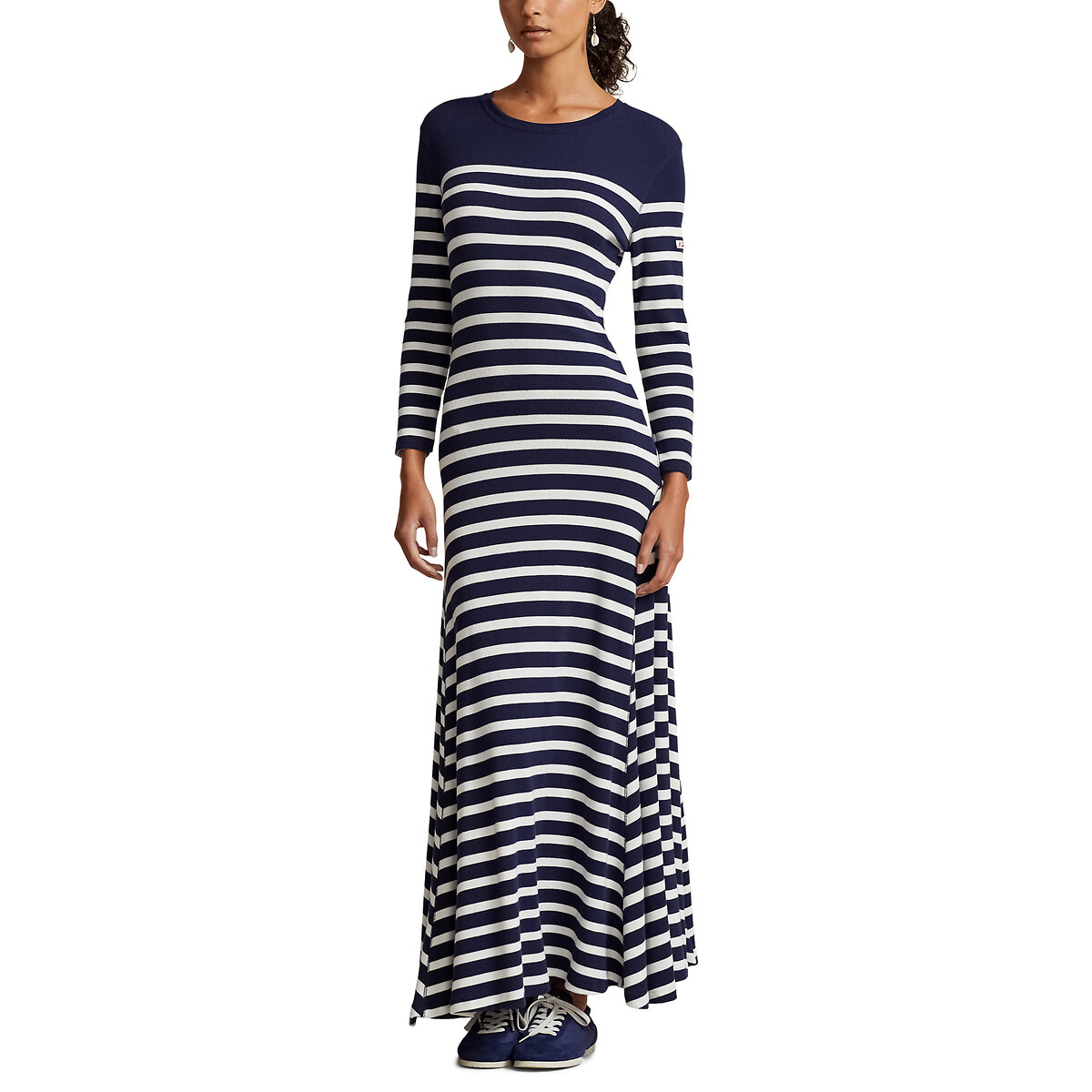 Breton Striped Maxi Dress with Long Sleeves