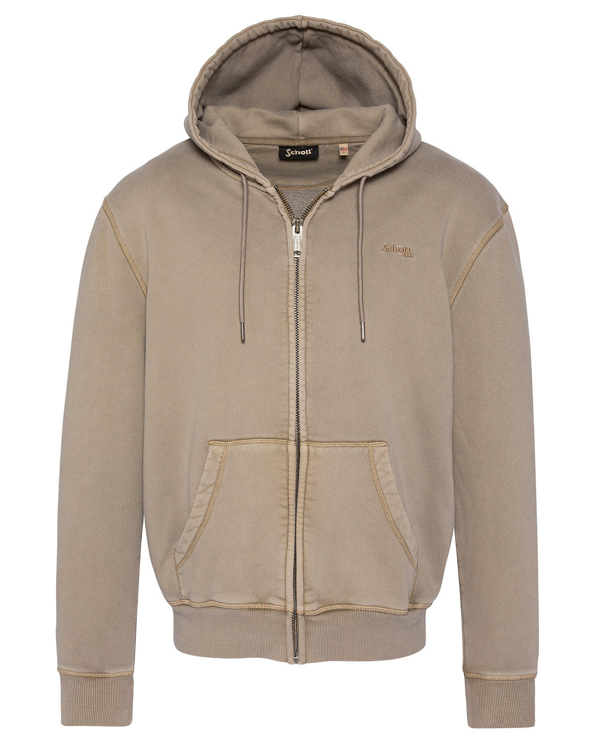 Sweatshirt zippé à capuche, effet délavé, SCHOTT
