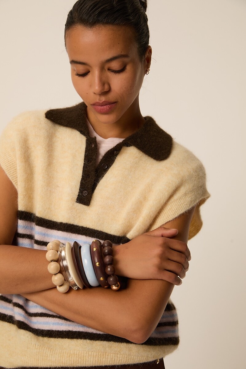 Pull sans manches col polo à rayures, BERNI, DES PETITS HAUTS