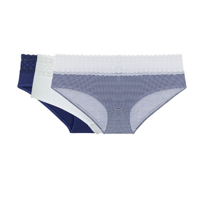 Pack of 3 Les Cotons Shorts in Cotton Mix, white/striped/navy, VARIANCE
