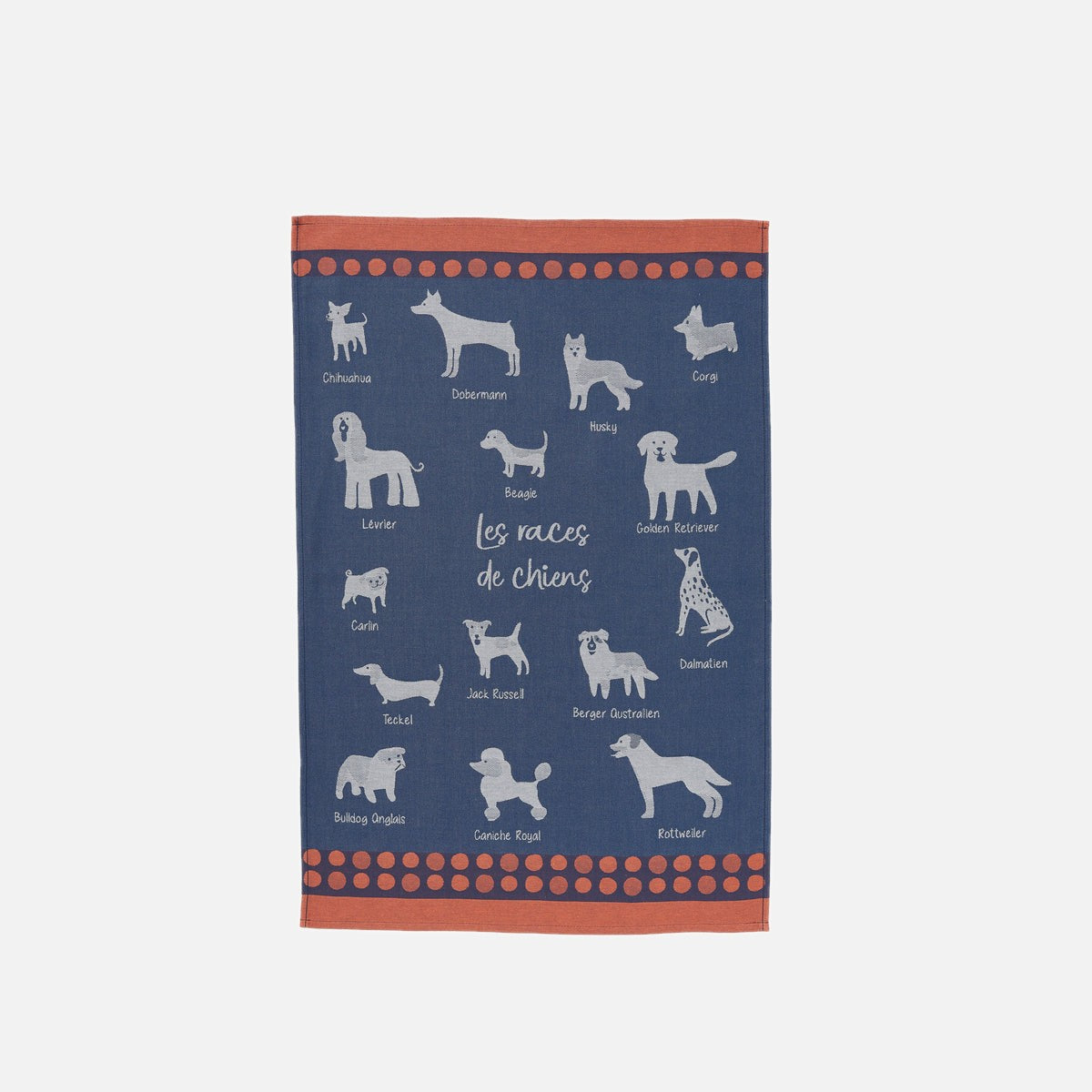 Torchon jacquard en coton LES RACES DE CHIENS, COUCKE