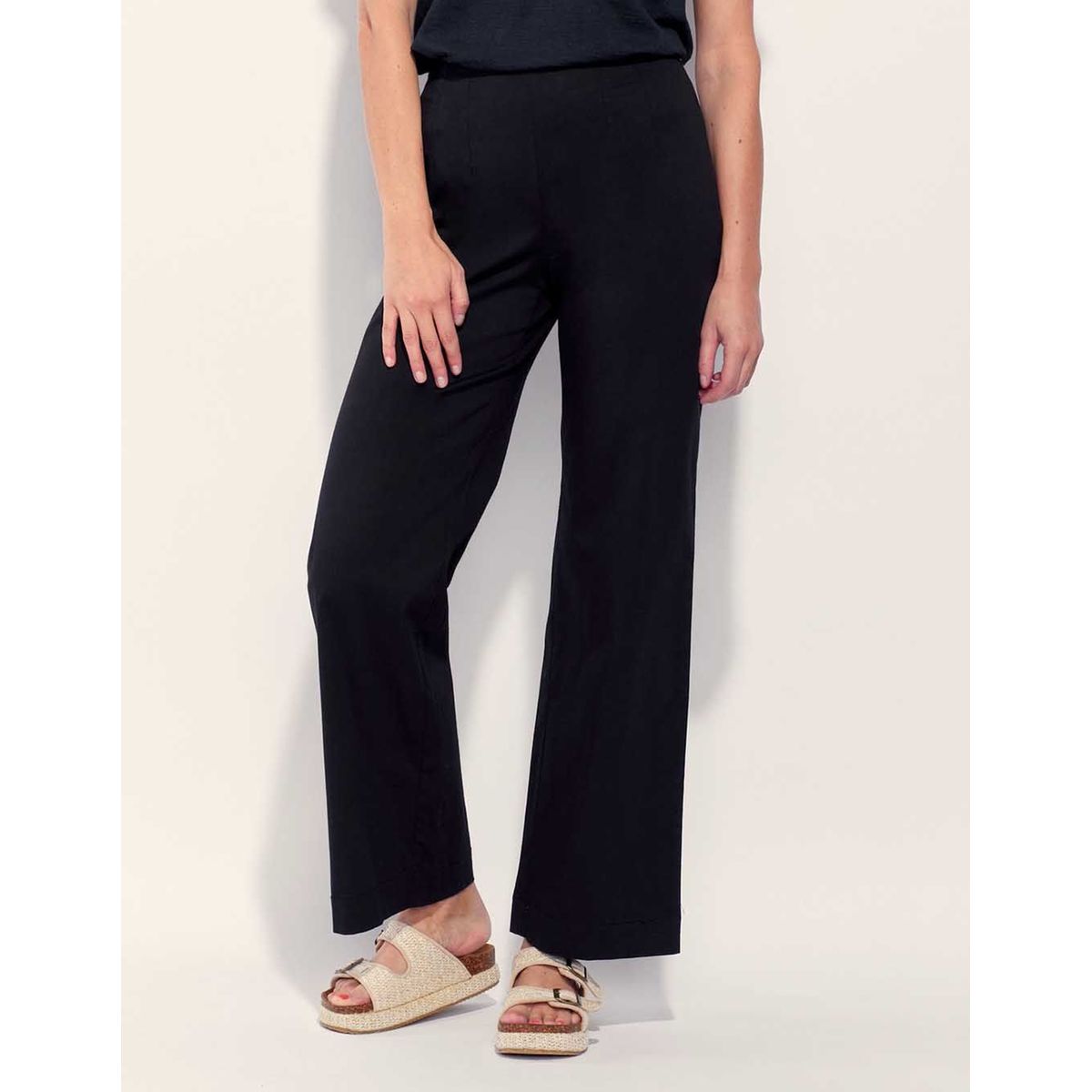 Pantalon noir large taille clearance haute femme