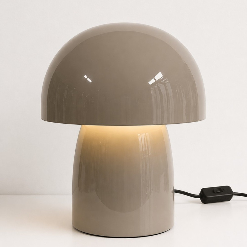 Lampe à poser champignon métal émaillé gris chaud Sita, MILLUMINE
