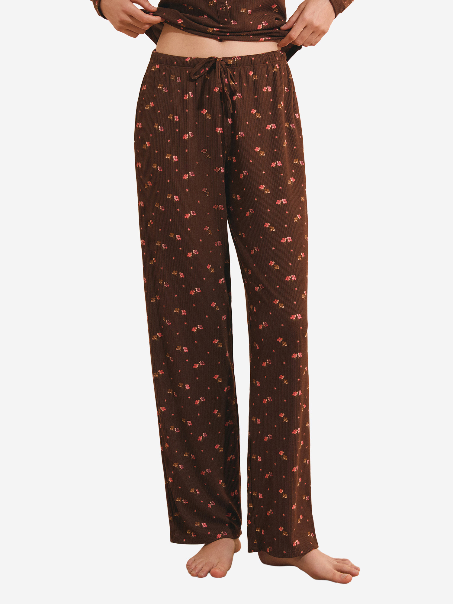 Pantalon de pyjama côtelé à imprimé feuillage HELIA, ETAM