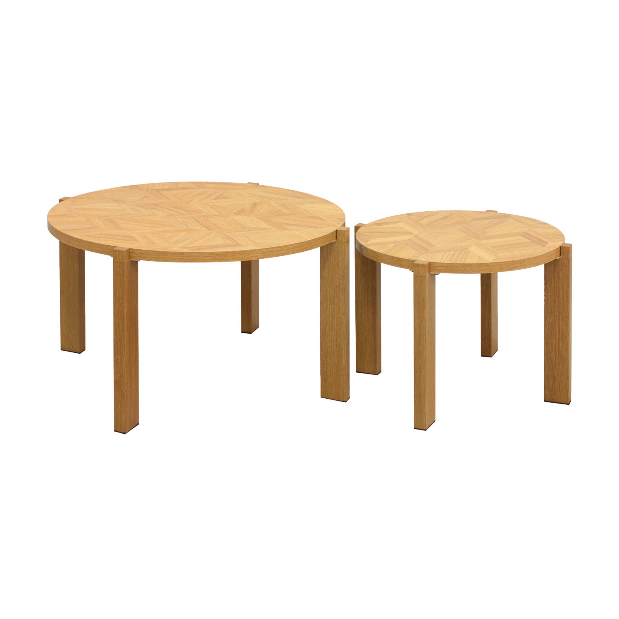 Tables gigognes vintage rondes plateau effet chevrons ZALA, SWEEEK