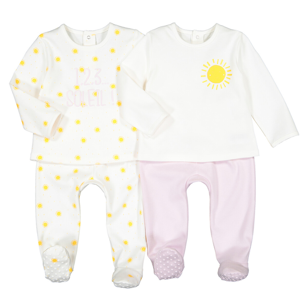 Lot De 2 Pyjamas 2 Pieces Coton Bio 3 Mois 3 Ans Ecru Rose La Redoute Collections La Redoute