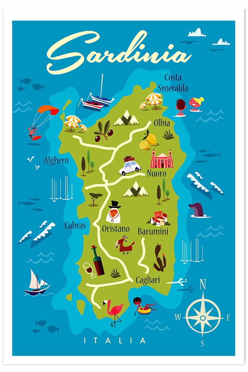 Poster de tourisme en sardaigne, HEXOA