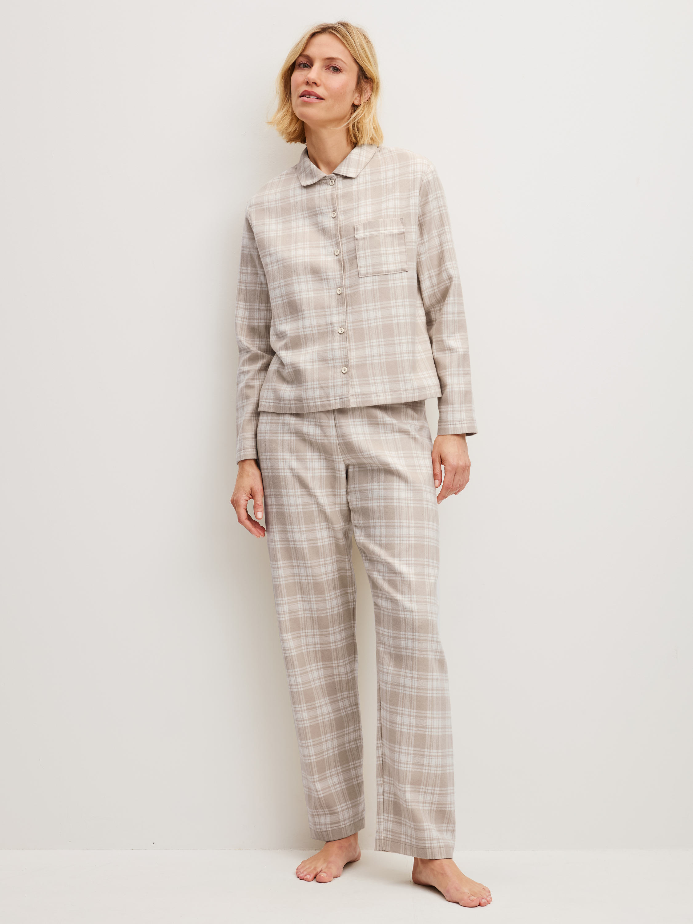 Pyjama en flanelle, boutonné de bout en bout manches longues Coton PLAID DREAMS, CALIDA