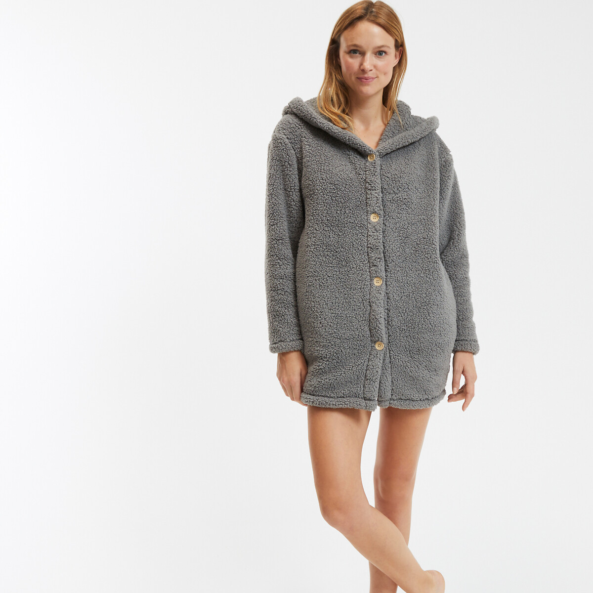Robe de chambre à capuche, en maille polaire