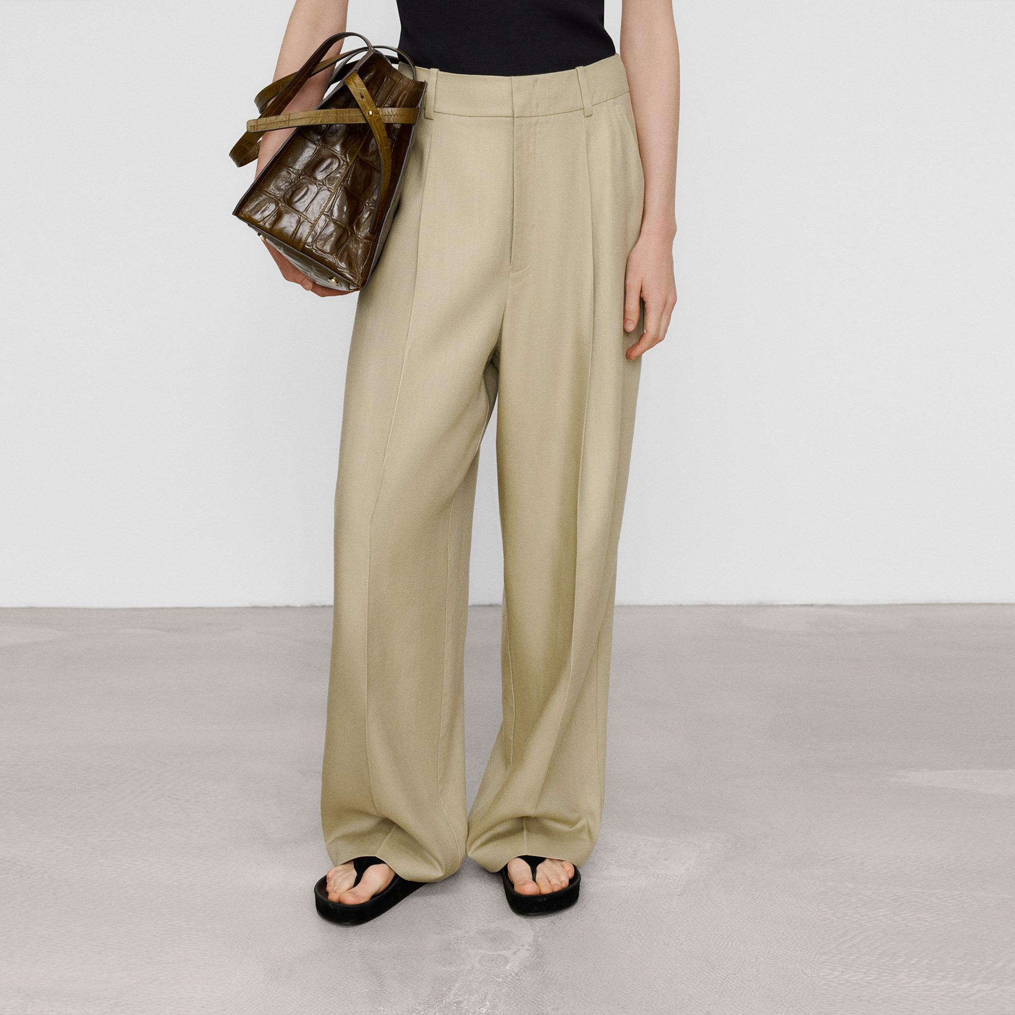 Pantalon droit avec plis en lin, ADOLFO DOMINGUEZ