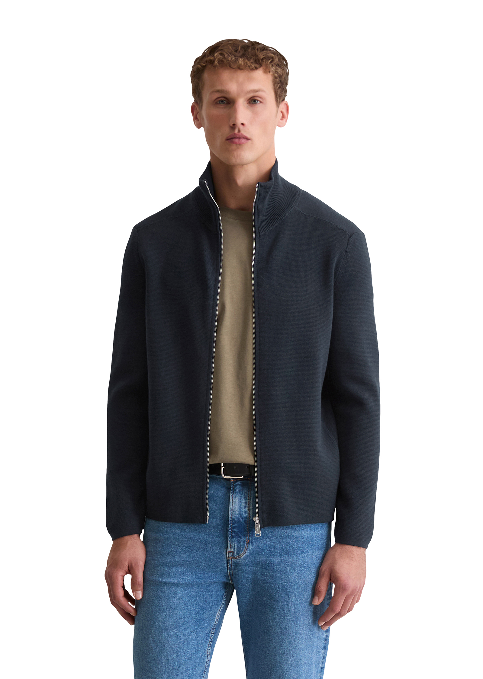 Cardigan zippé regular en pur coton bio, MARC O'POLO
