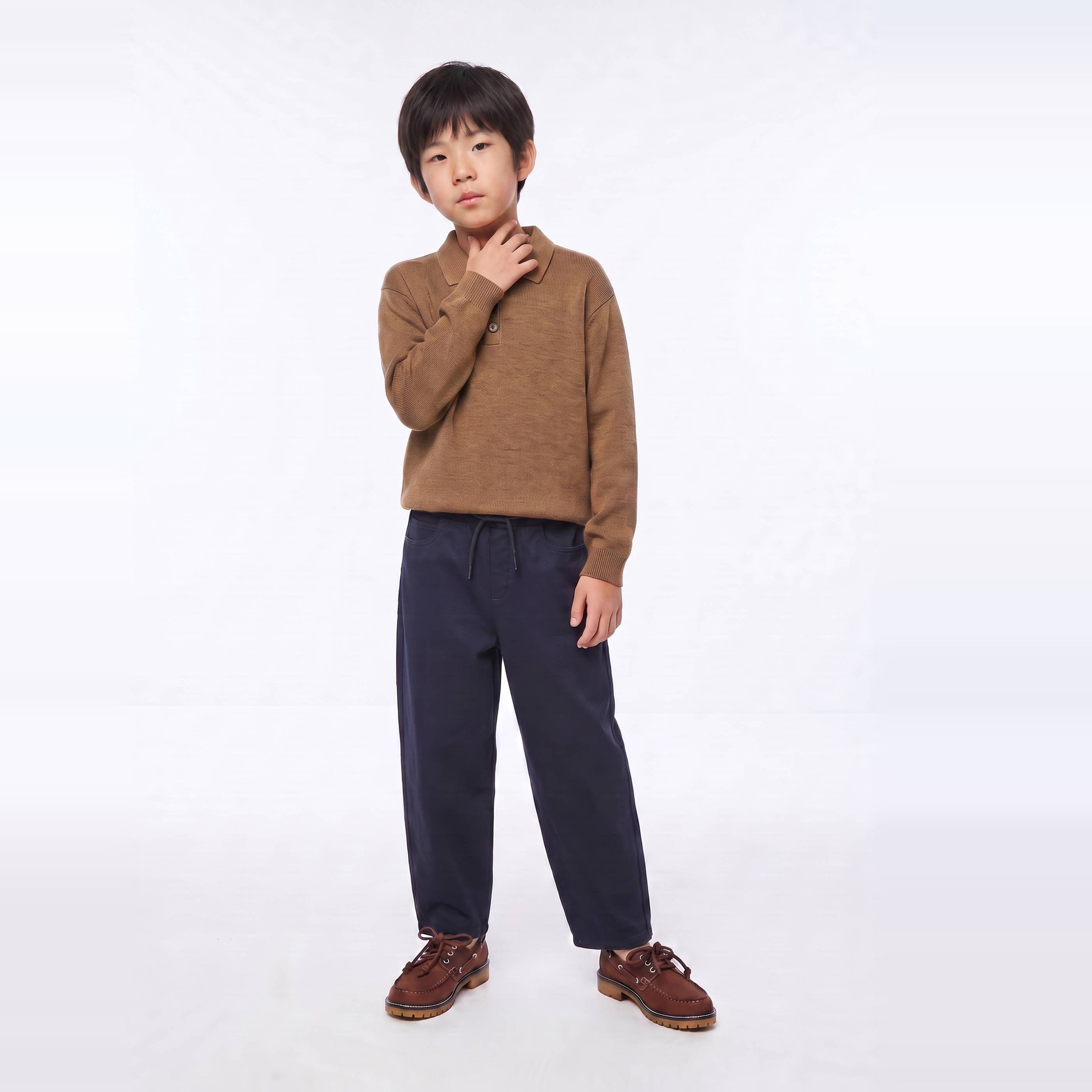 Pantalon relaxed taille élastiqué uni en coton, MONOPRIX